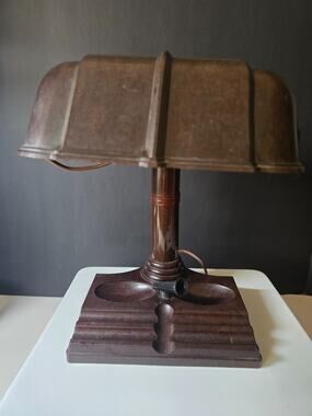 Art Deco VTG Bakelite Bankers Desk Lamp W/ Organizer & Pen Holder TESTED